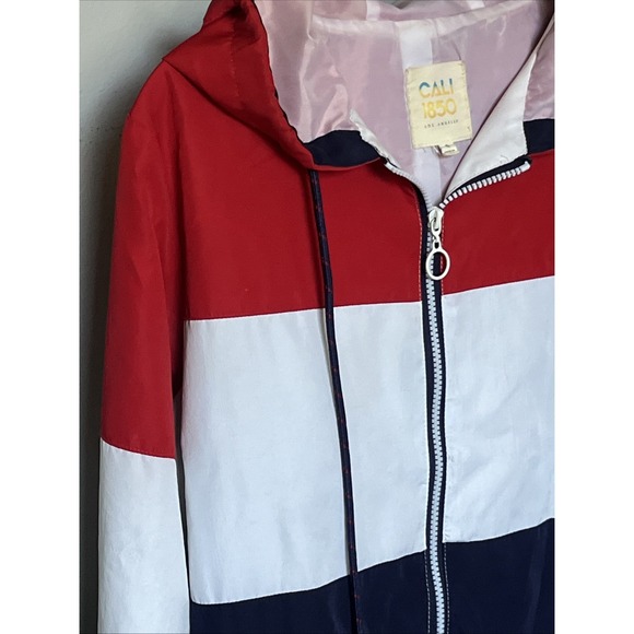CALI 1850 Los Angeles Windbreaker Jacket Small Zip Up Red White Blue Colorblock - Picture 6 of 12
